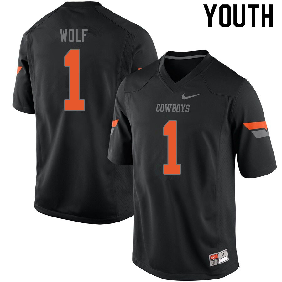 Youth #1 Landon Wolf Oklahoma State Cowboys College Football Jerseys Sale-Black - Click Image to Close